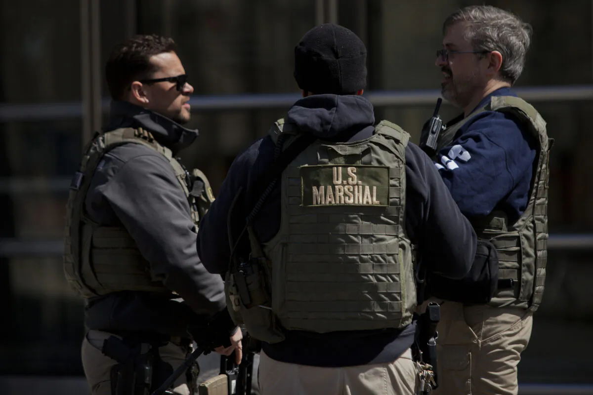 Members of the U.S. Marshals Service monitor an area in New York City on April 2, 2015. (Victor J. Blue/Getty Images)
