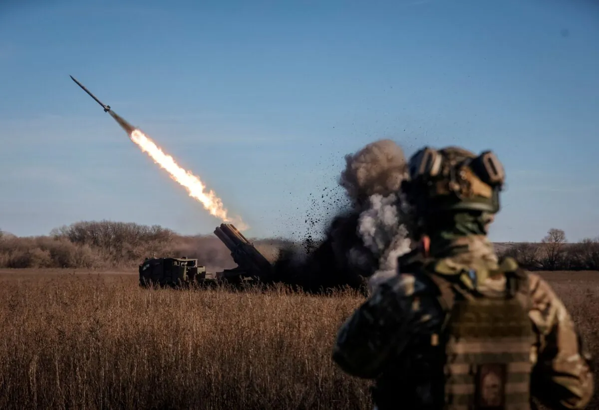 Ukrainian servicemen fire with a Bureviy multiple launch rocket system at a position in Donetsk region, as Russia's attack on Ukraine continues, Ukraine on Nov. 29, 2022. (Serhii Nuzhnenko via Reuters)