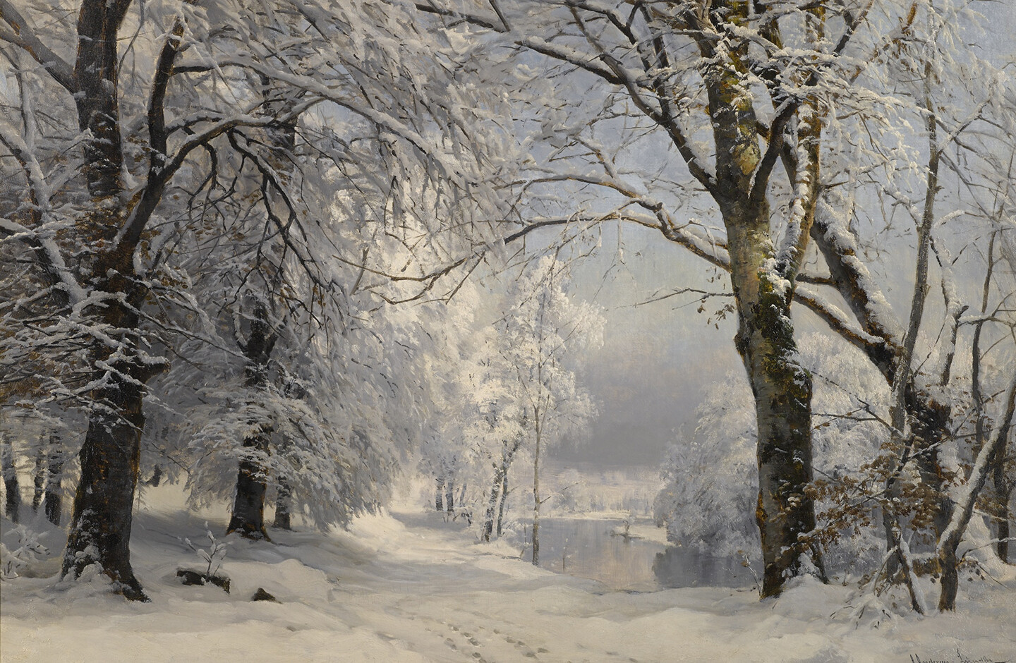 “冬天的森林”,1882 年,安德斯·安徒生-伦德比 (Anders Andersen-Lundby)。