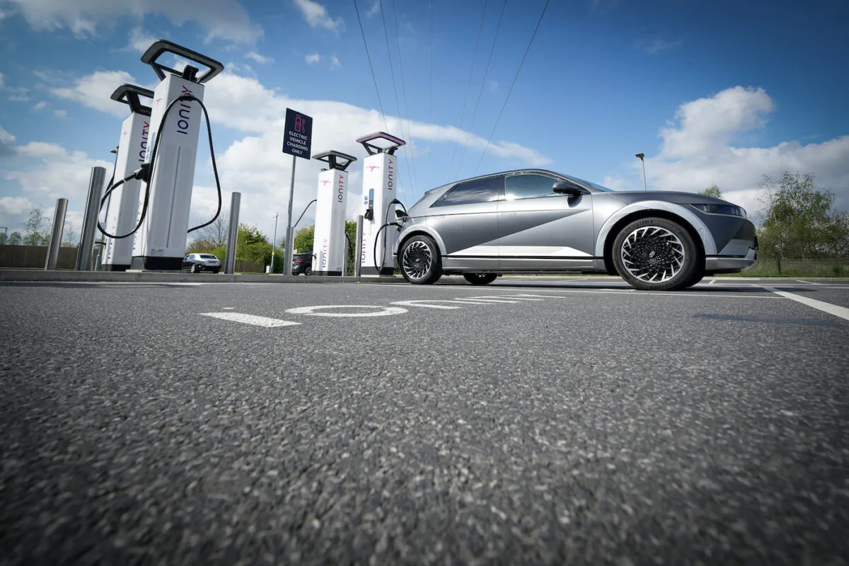 A Hyundai Ioniq battery electric vehicle being charged, in a file photo. (Christopher Furlong/Getty Images)