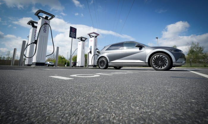 A Hyundai Ioniq battery electric vehicle being charged, in a file photo. (Christopher Furlong/Getty Images)