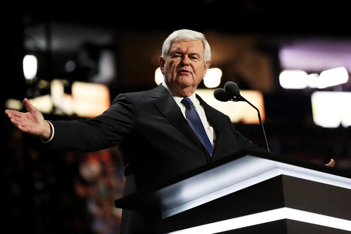 Former Speaker of the House Newt Gingrich delivers a speech on the third day of the Republican National Convention at the Quicken Loans Arena in Cleveland on July 20, 2016. (John Moore/Getty Images)