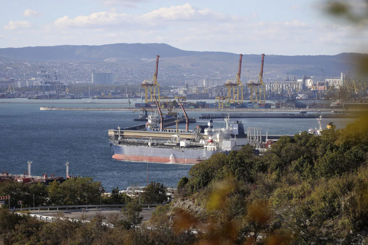An oil tanker is moored in Novorossiysk, Russia, on Oct. 11, 2022. (AP Photo, File)