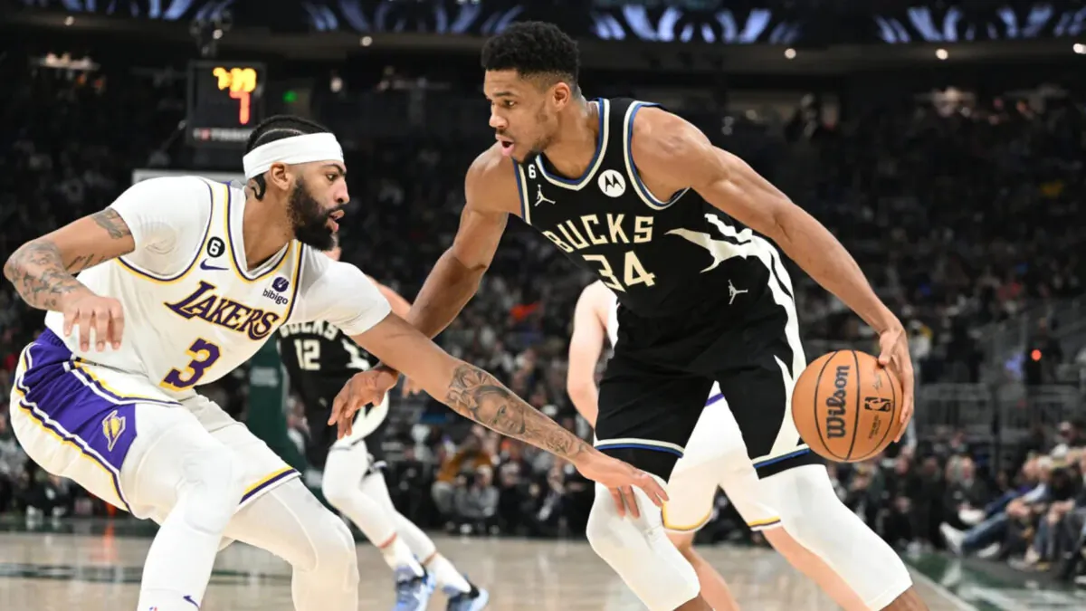Milwaukee Bucks forward Giannis Antetokounmpo (34) drives against Los Angeles Lakers forward Anthony Davis (3) in the first half at Fiserv Forum in Milwaukee, Wis., on Dec. 2, 2022. (Michael McLoone/USA TODAY Sports via Field Level Media) 