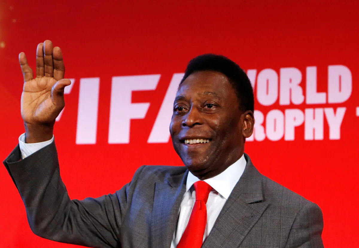 Brazilian soccer great Pele attends a news conference to present the FIFA World Cup global "Trophy Tour" in Paris on March 10, 2014. (Gonzalo Fuentes/Reuters)
