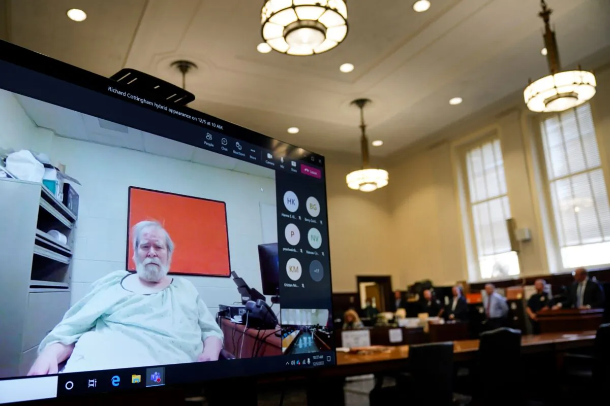 Richard Cottingham makes a remote appearance at a courtroom in Mineola, N.Y., on Dec. 5, 2022. (Seth Wenig/AP Photo)