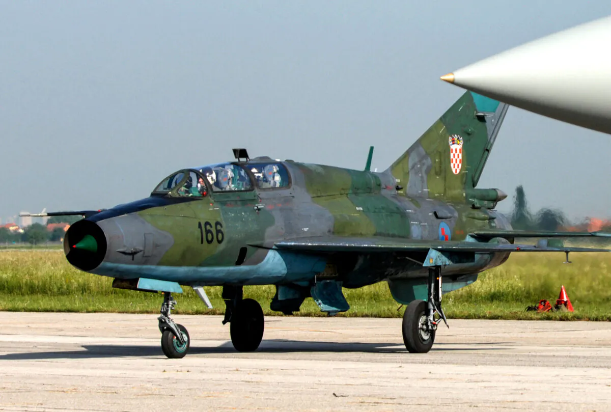 Croatian army Russian-made MiG-21 plane on the tarmac of Zagreb airport in a file photo. (Denis Lovrovic/AFP via Getty Images)