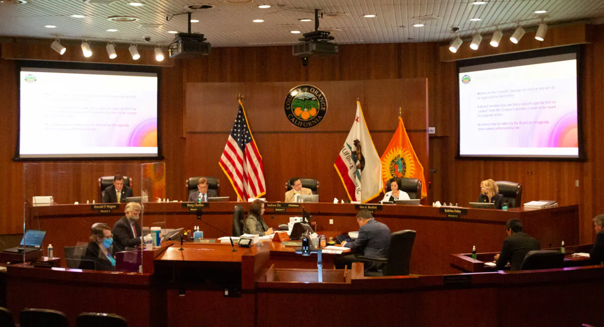 The Orange County Board of Supervisors in Santa Ana, Calif., on Aug. 10, 2021. (John Fredricks/The Epoch Times)
