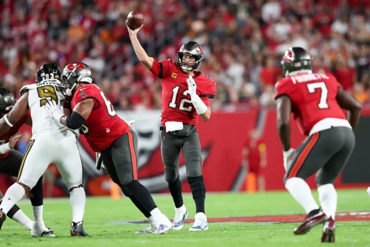 Tampa Bay Buccaneers quarterback Tom Brady (12) drops back to pass against the New Orleans Saints in the first quarter at Raymond James Stadium in Tampa, Fla., on Dec 5, 2022. (Nathan Ray Seebeck/USA TODAY Sports via Field Level Media)