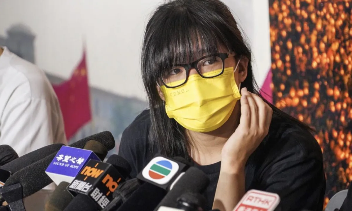 Photo is Chow Hung-tung interviewed in a press conference and claimed that the Alliance would not handover the information according to the National Security Department’s request. (Adrian Yu/ The Epoch Times)