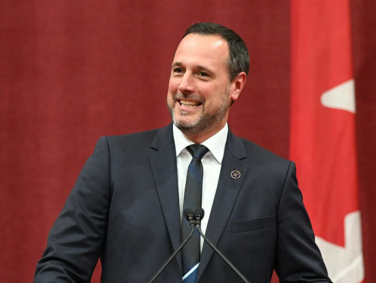 Quebec French Language, Francophonie and responsible for Canadian Relations Minister Jean-Francois Roberge is sworn in during a ceremony at the Quebec Legislature, in Quebec City, on Oct. 20, 2022. (The Canadian Press/Jacques Boissinot)
