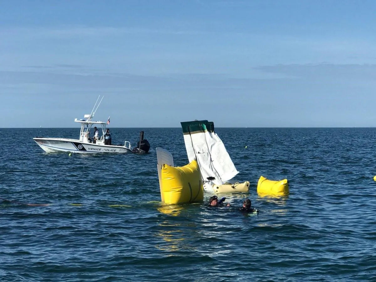 Venice Police Department recover parts of the Piper Cherokee place that crashed in the Gulf of Mexico on Dec. 5, 2022. (Courtesy of Venice Police Department)