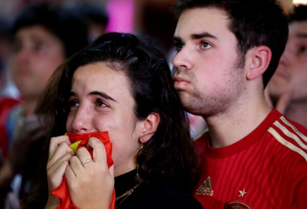 Fans in Barcelona watch Morocco v Spain