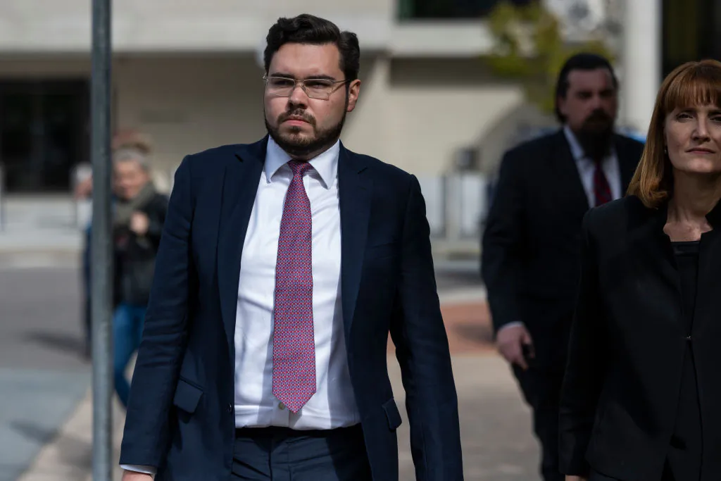 Bruce Lehrmann leaves the ACT Magistrates Court in Canberra, Australia, on Oct. 26, 2022. (Martin Ollman/Getty Images)