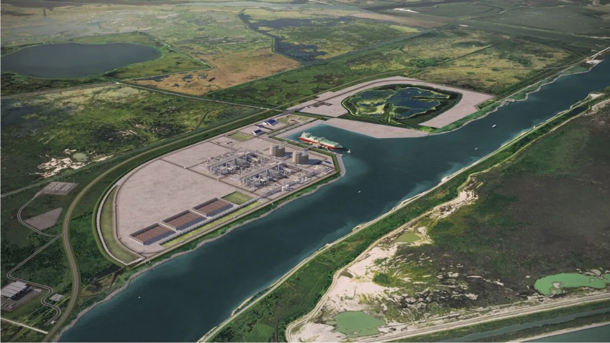 California-based Sempra Infrastructure's computer rendition of the Port Arthur LNG facility in Southeast Texas. (Courtesy of Sempra Infrastructure)