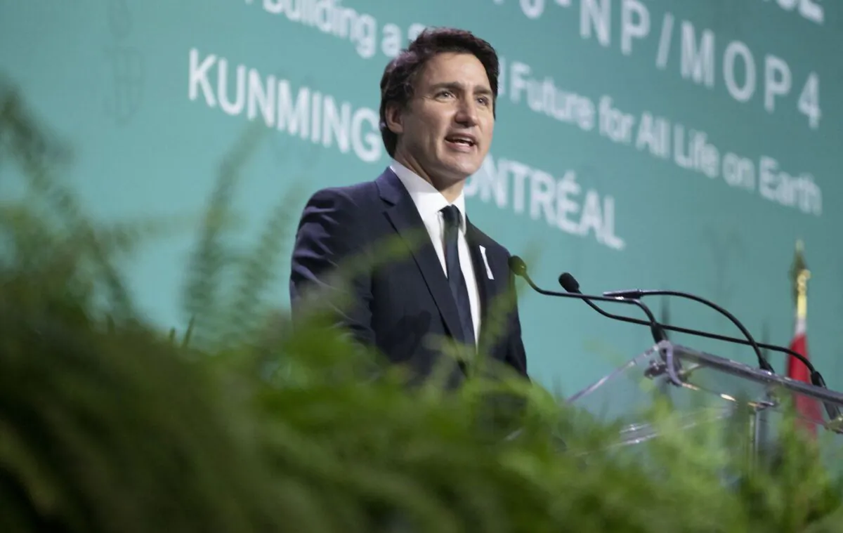 Prime Minister Justin Trudeau delivers remarks during the opening ceremony of the COP15 UN conference on biodiversity in Montreal on Dec. 6, 2022. (The Canadian Press/Paul Chiasson)
