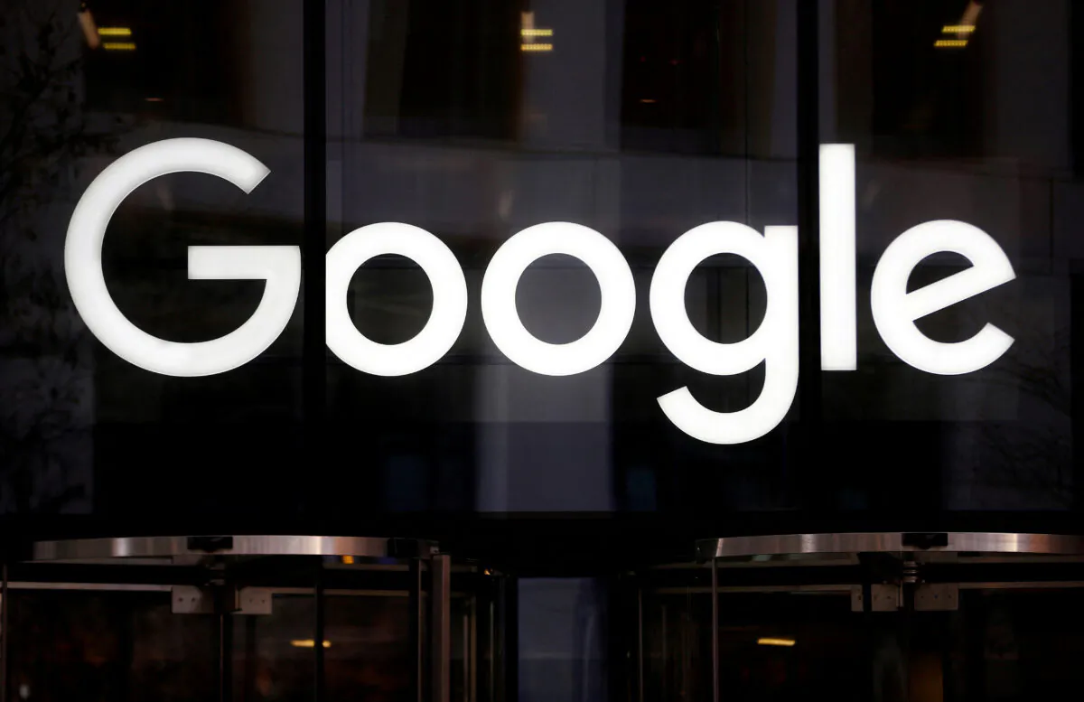 The Google logo at the entrance to the Google offices in London on Jan.18, 2019. (Hannah McKay/Reuters)