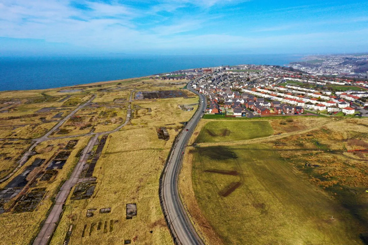 A general view of the former Woodhouse Colliery site where West Cumbria Mining is planning to once again extract coal, in Whitehaven, England, on March 16, 2021. (Christopher Furlong/Getty Images)