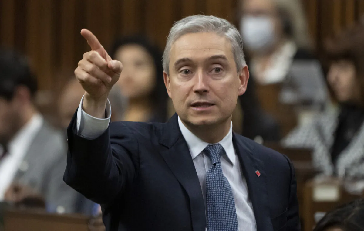 Innovation, Science, and Industry Minister Francois-Philippe Champagne responds to a question during Question Period in Ottawa on Nov. 16, 2022. (Adrian Wyld/The Canadian Press)