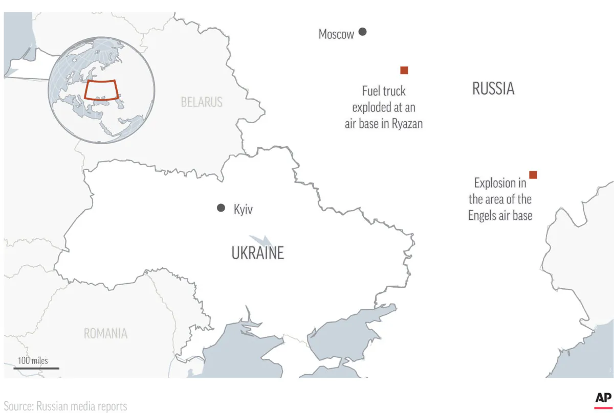Explosions rocked two air bases in Russia on Dec. 5, 2022. (AP)