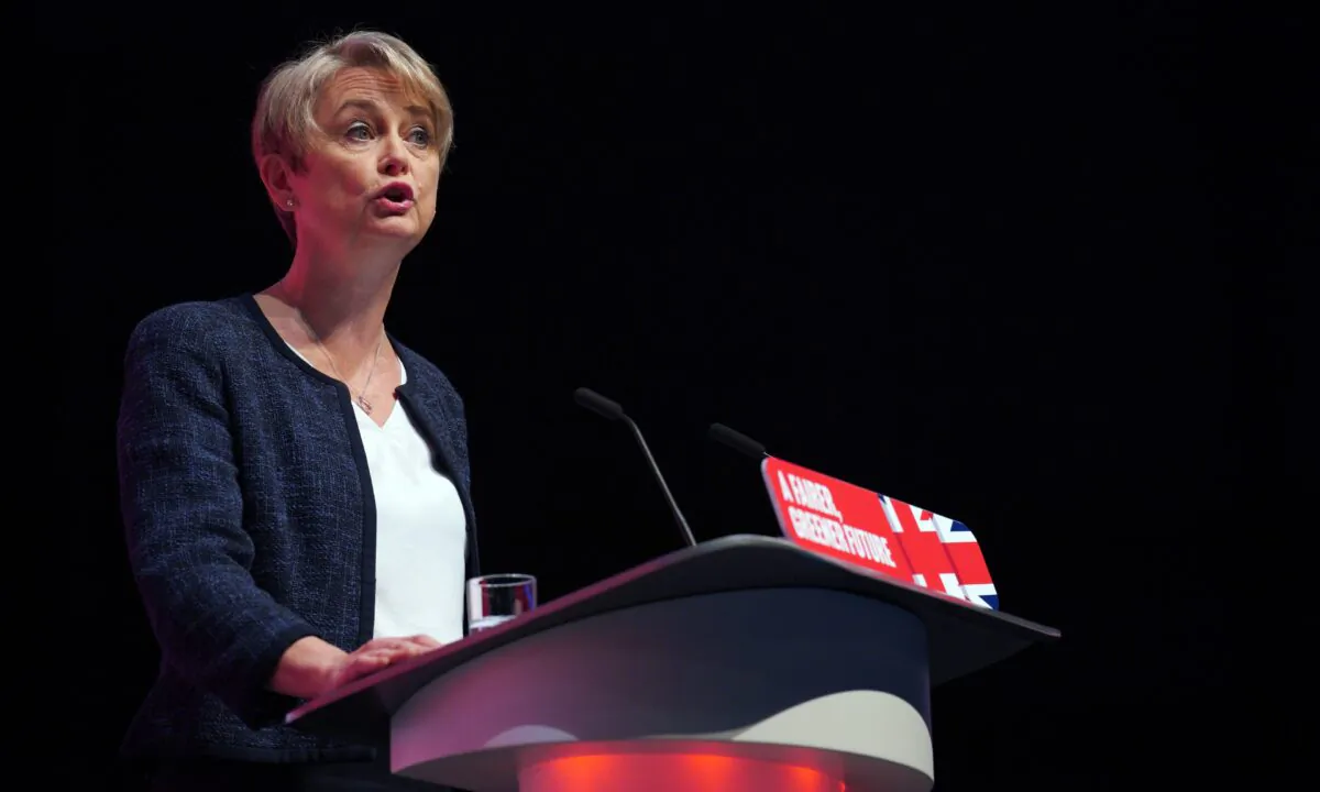 Shadow home secretary Yvette Cooper speaking during the Labour Party Conference at the ACC Liverpool, England, on Sept. 27, 2022. (Peter Byrne/PA Media)