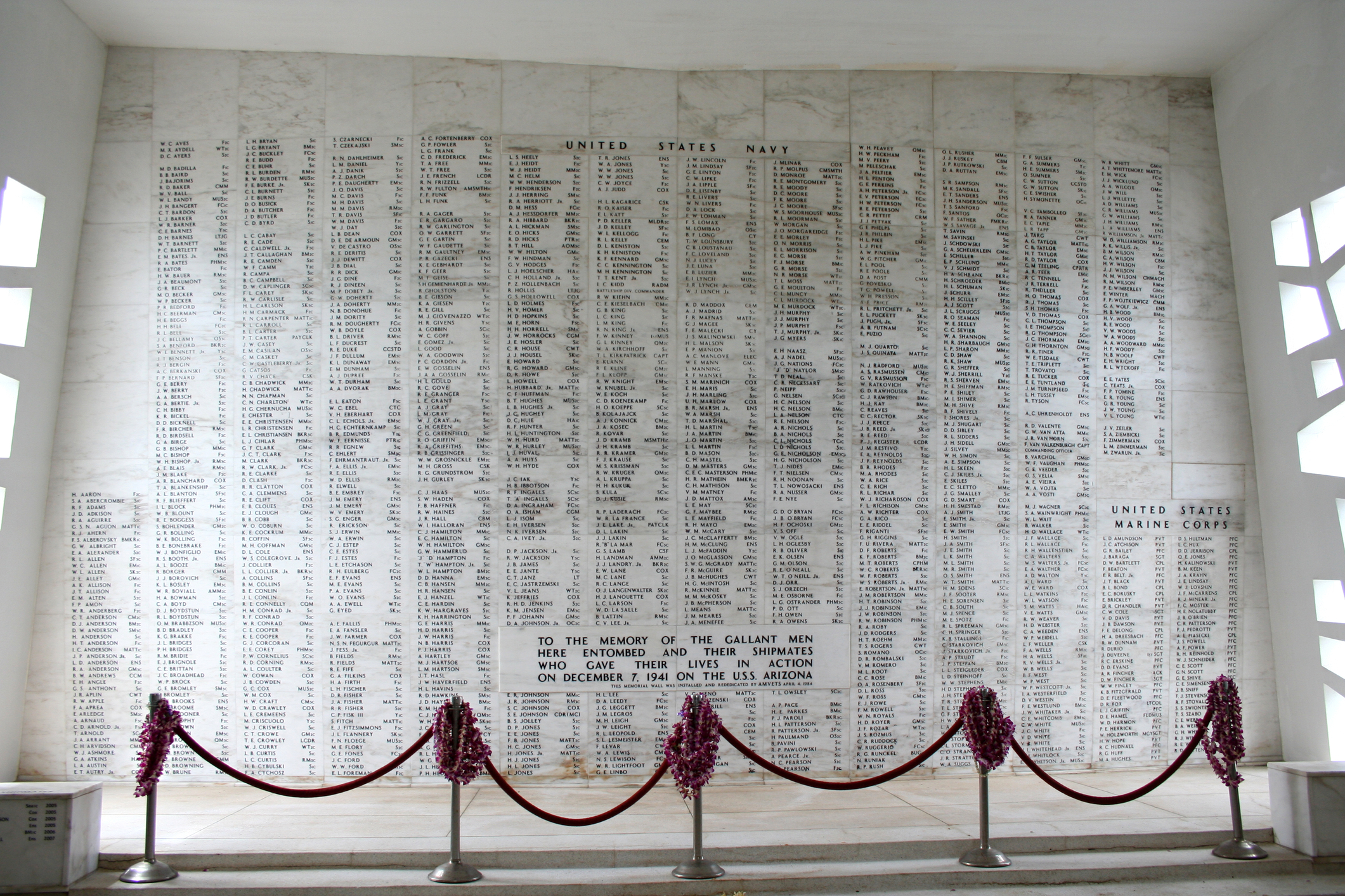 Inside the Arizona Memorial at Pearl Harbor on Oahu, Hawaii