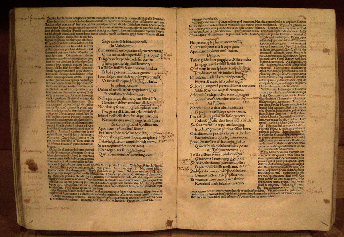 来自 Marcus Valerius Martialis (Martial) 于 1490 年撰写的“Epigrammata”中的文字。  （埃斯卡拉蒂/CC BY-SA 3.0）