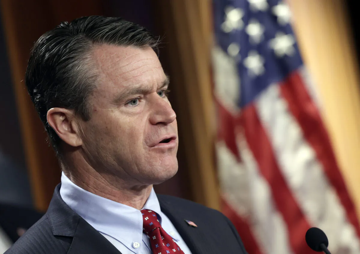 Sen. Todd Young (R-Ind.) speaks at the U.S. Capitol in Washington on May 4, 2022. (Kevin Dietsch/Getty Images)