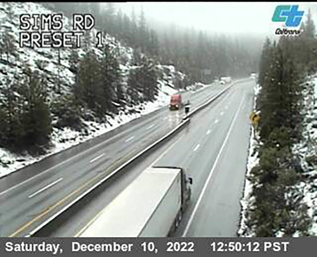 Snow conditions on California Interstate 5 Sims Road in Shasta-Trinity National Forest, near Castella, Calif., on Dec. 10, 2022. (Caltrans via AP)