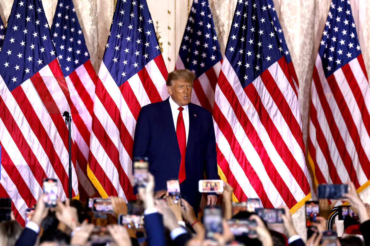 Former President Donald Trump speaks at the Mar-a-Lago Club in Palm Beach, Florida, on Nov. 15, 2022. (Alon SkuyAFP via Getty Images)