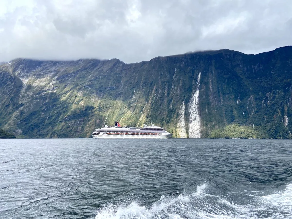 A Carnival Cruise ship in Milford Sound, New Zealand, on Nov. 28, 2022. (Daniel Teng/The Epoch Times)
