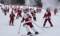 It’s All Downhill for 300 Skiing Santas, a Grinch, and a Tree