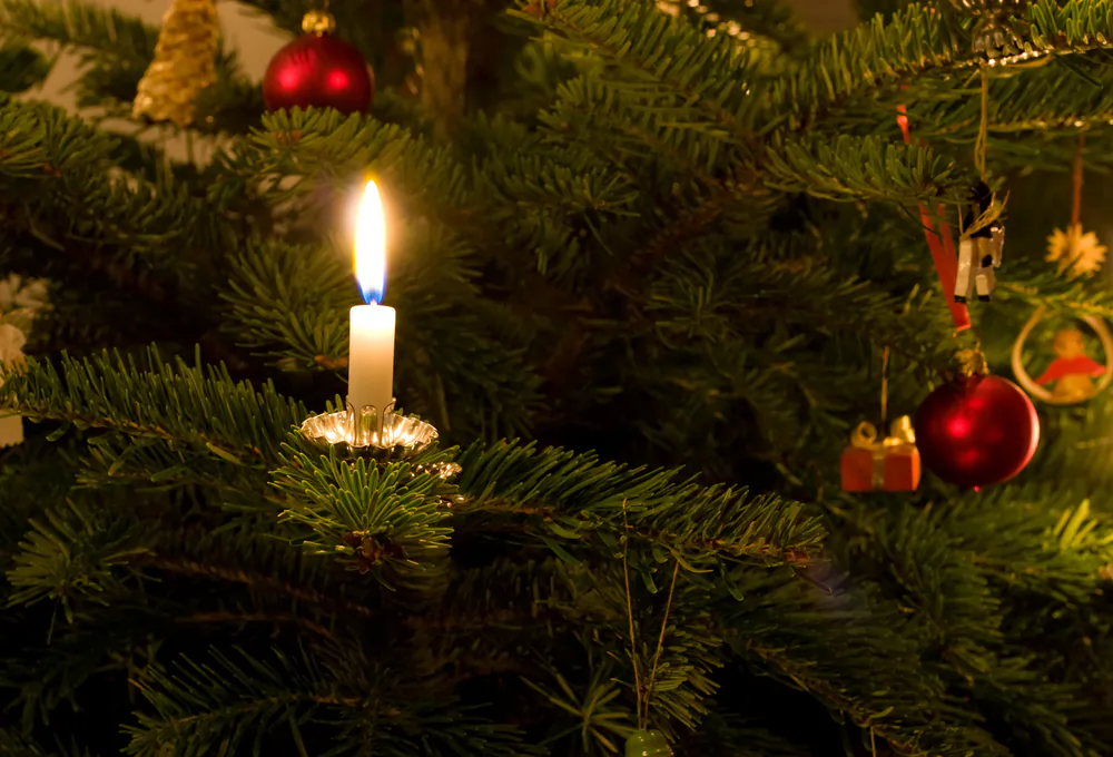 Live candles are traditional on Nordic Christmas trees and, when closely managed, are quite safe and rewarding for their beauty. (Jo Chambers/Shutterstock)