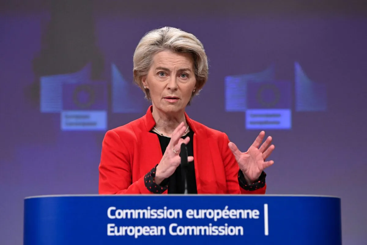 The President of the European Commission Ursula von der Leyen gives a press conference on REPowerEU: outlook on EU gas supply in 2023, at the European Council Building in Brussels on Dec. 12, 2022. (John Thys/AFP via Getty Images)