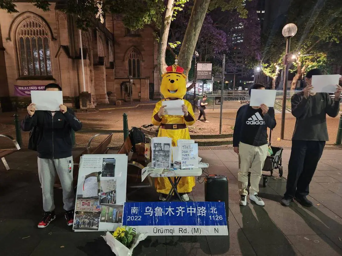 Aaron, a Chinese student in Sydney, dressed up as Winnie the Pooh in mock of Xi Jinping. (Supplied)