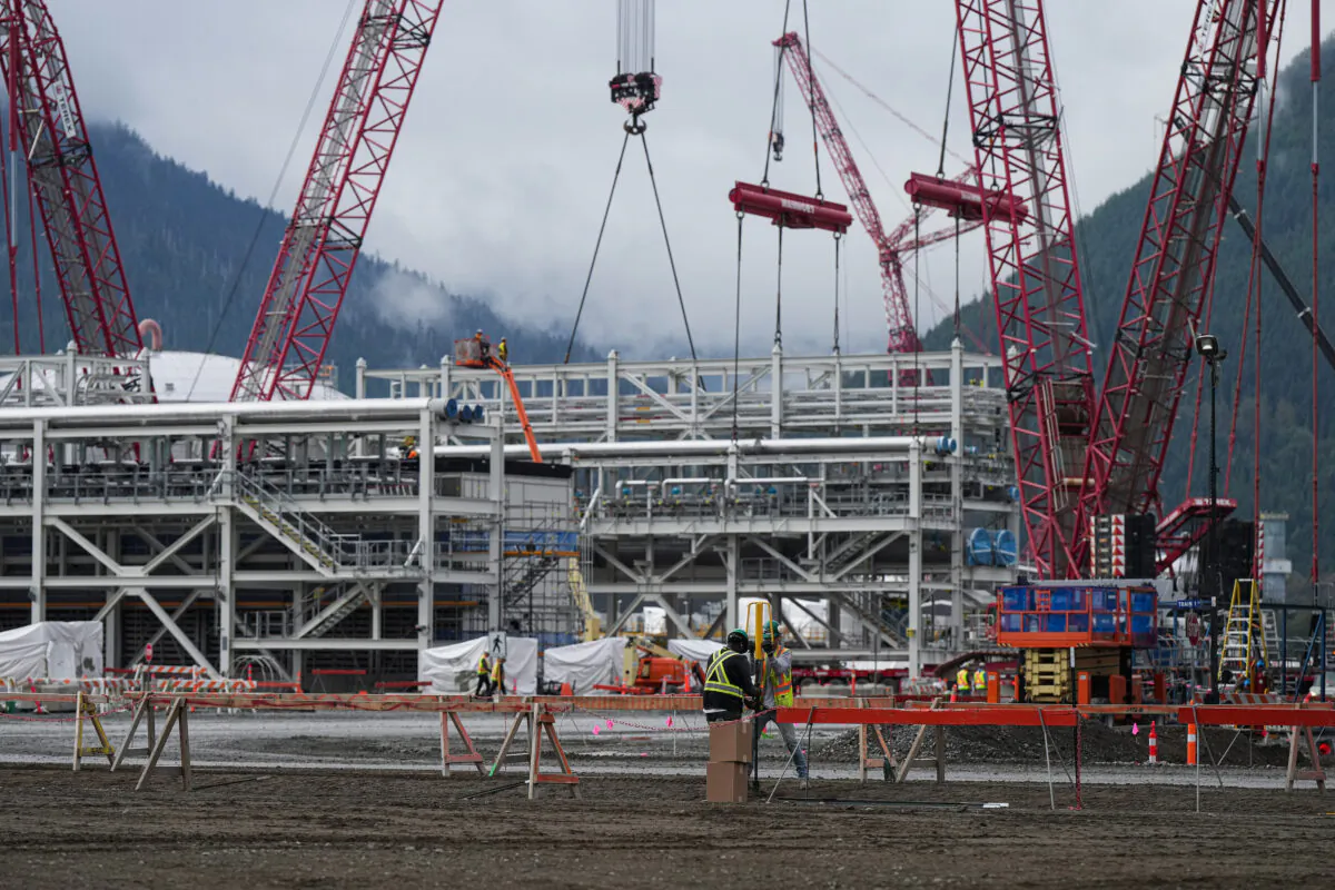 The LNG Canada industrial energy project is seen under construction in Kitimat, B.C., on Sept. 28, 2022. (The Canadian Press/Darryl Dyck)