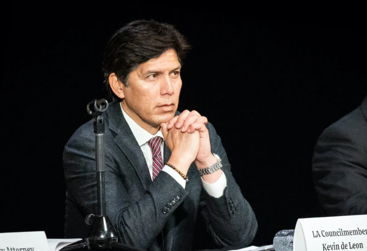 Los Angeles City Councilman Kevin de León speaks in San Pedro, Calif., on Feb. 27, 2022. (John Fredricks/The Epoch Times)