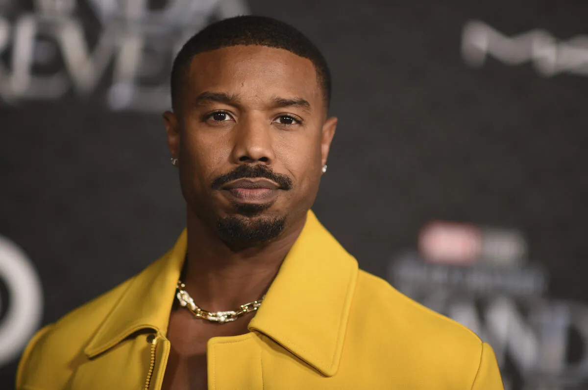 Michael B Jordan arrives at the world premiere of "Black Panther: Wakanda Forever" at the Dolby Theatre in Los Angeles on Oct. 26, 2022. (Richard Shotwell/Invision/AP)