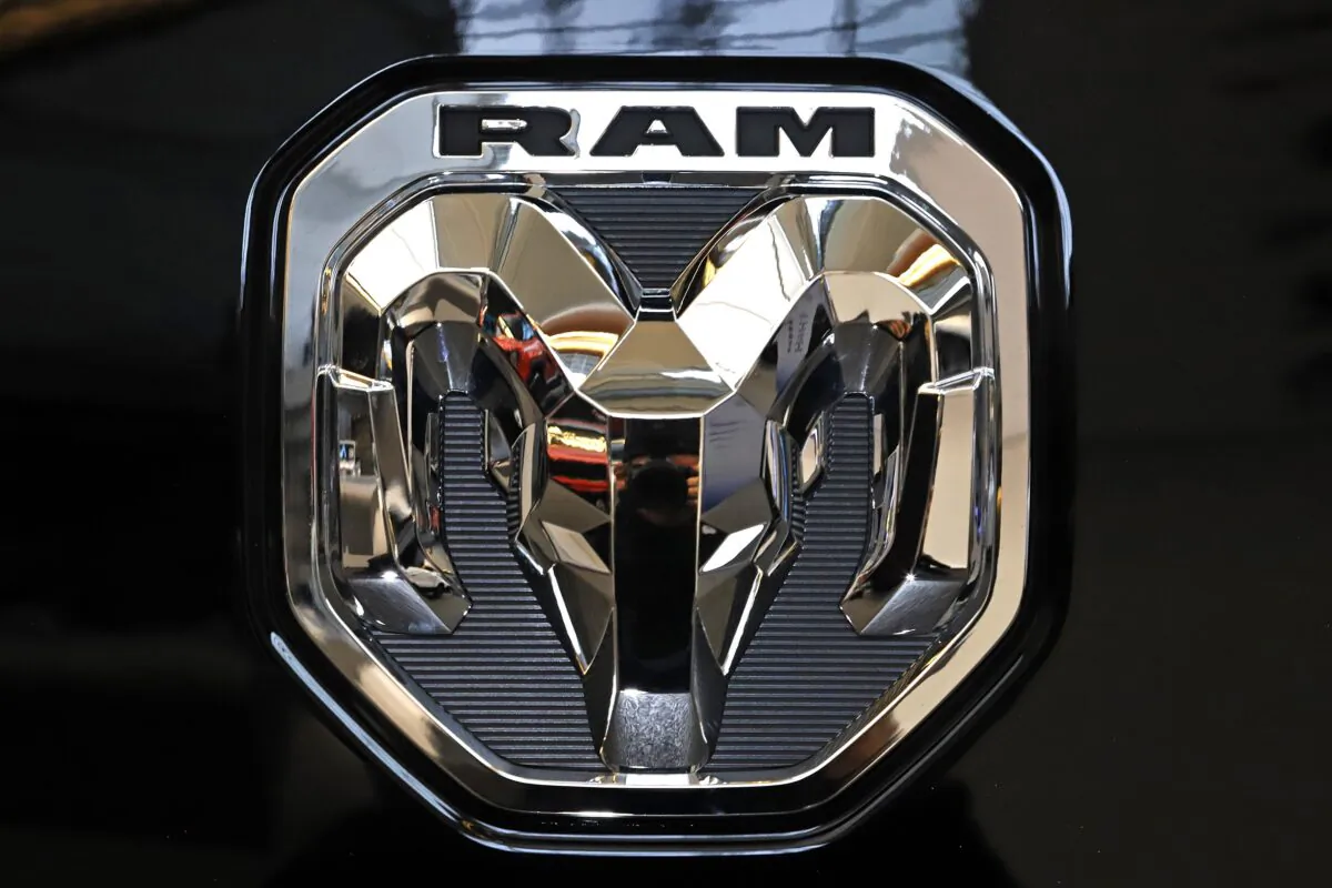 The 2020 Ram truck logo on display at the 2020 Pittsburgh International Auto Show in Pittsburgh on Feb. 13, 2020. (Gene J. Puskar/AP Photo)
