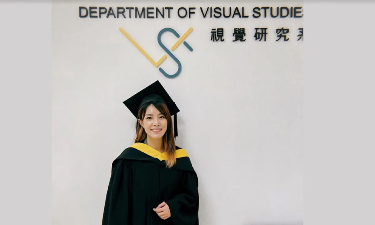 Wong Ji-yuet posted on social media a photo taken in cap and gown at the Visual Arts Department of Lingnan University, showing that she finally obtained her degree  after persevering through many difficulties. (Wong Ji-yuet Facebook/Screencap via The Epoch Times)