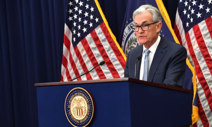 Federal Reserve Board Chairman Jerome Powell speaks at a news conference after a Federal Open Market Committee meeting at the Federal Reserve Board Building in Washington on Dec. 14, 2022. (Nicholas Kamm/AFP via Getty Images)