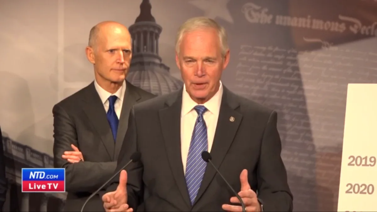 Sen. Ron Johnson (R-Wis.) speaks at a Press Conference on Pelosi–Schumer Spending Bill in Washington, on Dec. 14, 2022. (NTD)