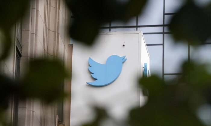 A sign at Twitter headquarters in San Francisco on Dec. 8, 2022. (Jeff Chiu/AP Photo)