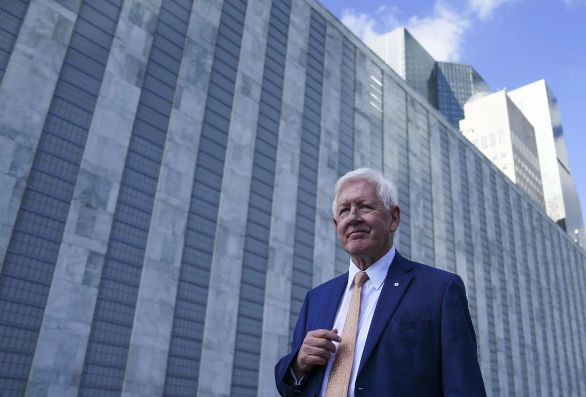 Canadian Ambassador to the United Nations Bob Rae makes his way to speak to media at the United Nations in New York on Sept. 20, 2022. (The Canadian Press/Sean Kilpatrick)
