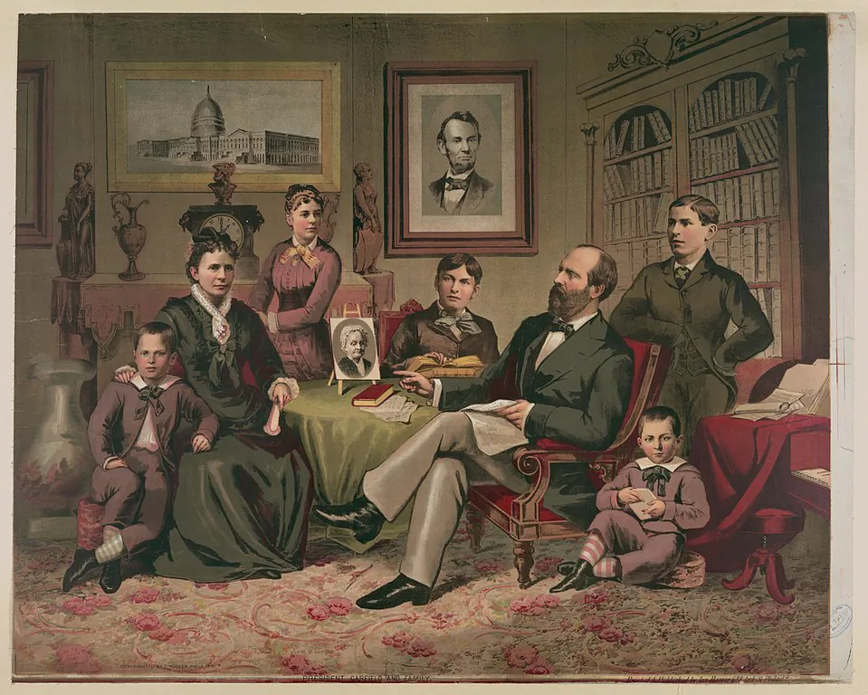 A portrait of President Garfield and his family in
their parlor, on Jan. 24, 1882. (Public domain)