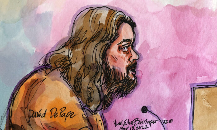 In this courtroom sketch, David DePape appears at a hearing in San Francisco, Calif., on Nov. 15, 2022. (Vicki Behringer/Reuters)