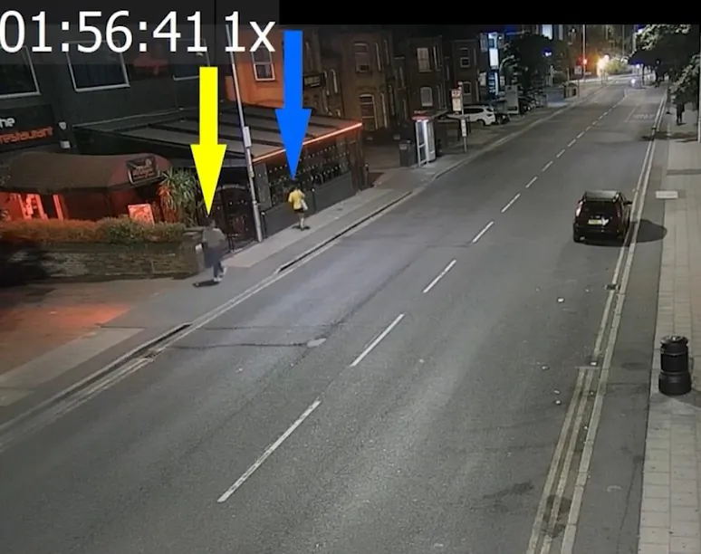 An image from CCTV footage of Jordan McSweeney following an unidentified woman along a street in Ilford, east London, in the early hours of June 26, 2022. (Metropolitan Police)