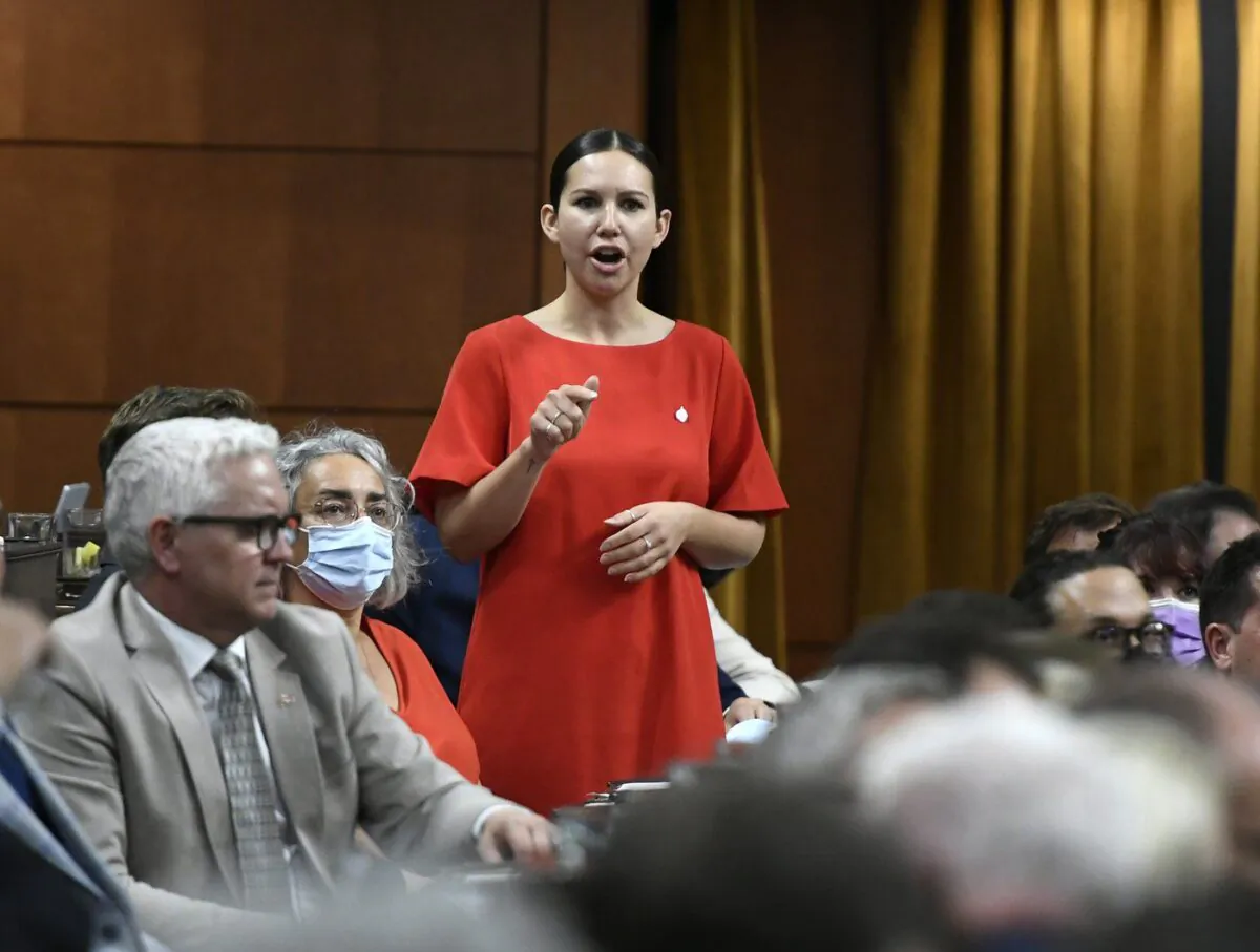 Bloc Québécois MP Kristina Michaud rises during question period in the House of Commons on Parliament Hill in Ottawa on June 8, 2022. (The Canadian Press/Justin Tang)