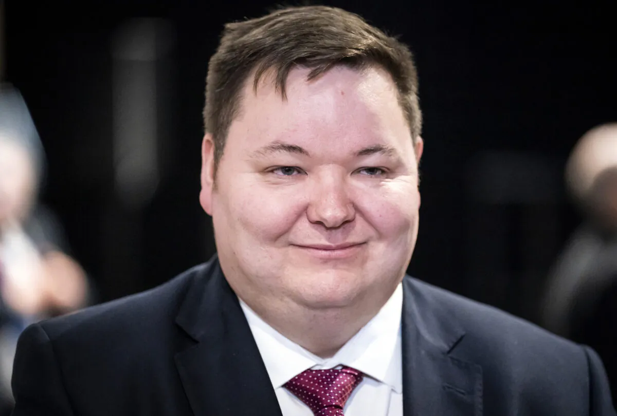Labour's Andrew Western after winning the Stretford and Urmston by-election at Old Trafford in Greater Manchester, on Dec. 16, 2022. (PA Media/Danny Lawson)
