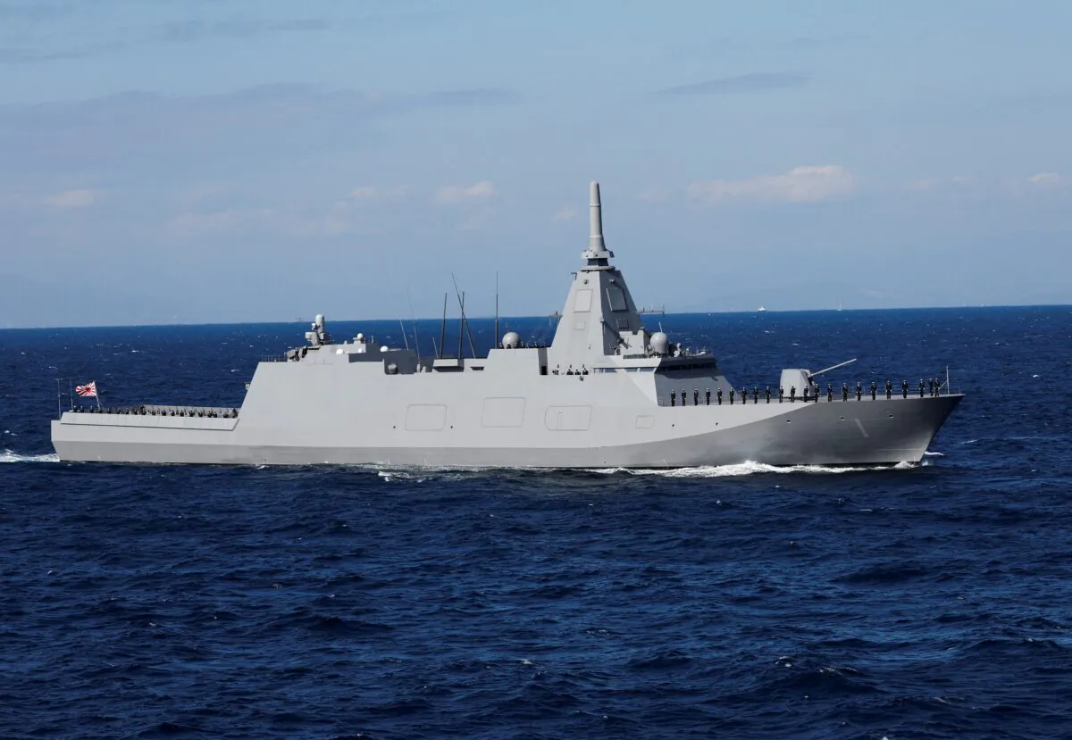 Japan's Maritime Self-Defense Force's (JMSDF) JS Mogami (FFM-1), a Japanese multi-mission stealth frigate, takes part in the International Fleet Review to commemorate the 70th anniversary of the foundation of JMSDF, at Sagami Bay, off Yokosuka, south of Tokyo, on Nov. 6, 2022. (Issei Kato/Reuters)